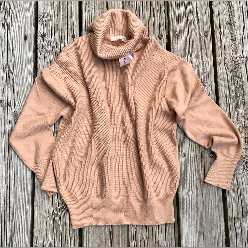 NEW Ladies M PHILOSOPHY Caramel Tan Oversized Cowl Neck Sweater Boxy Fit NWT